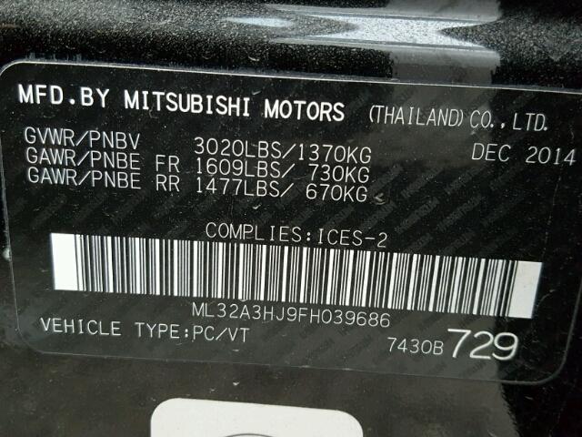 ML32A3HJ9FH039686 - 2015 MITSUBISHI MIRAGE DE BLACK photo 10