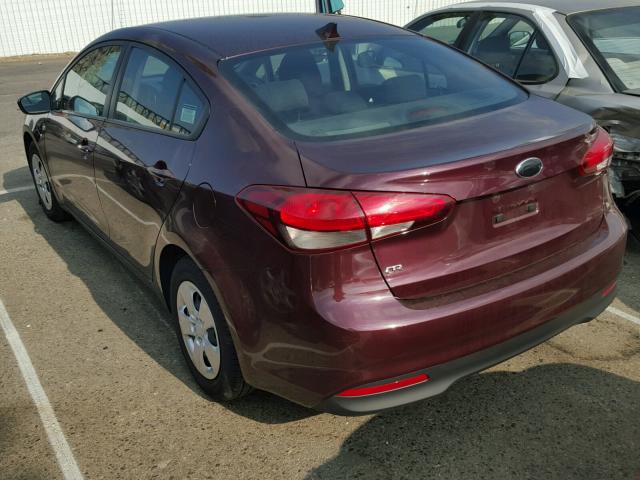 3KPFK4A79HE027210 - 2017 KIA FORTE LX MAROON photo 3