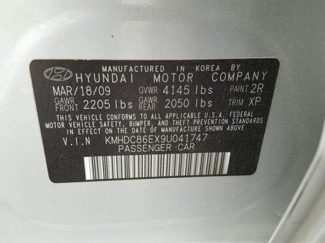 KMHDC86EX9U041747 - 2009 HYUNDAI ELANTRA TO SILVER photo 10