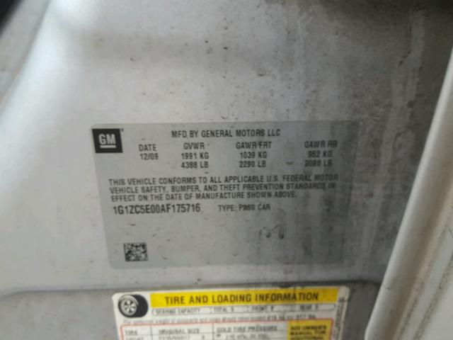 1G1ZC5E00AF175716 - 2010 CHEVROLET MALIBU 1LT 银色 照片 10