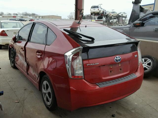 JTDKN3DU5C5385619 - 2012 TOYOTA PRIUS RED photo 3