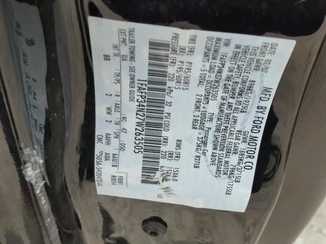 1FAFP34N27W263505 - 2007 FORD FOCUS ZX4 BLACK photo 10