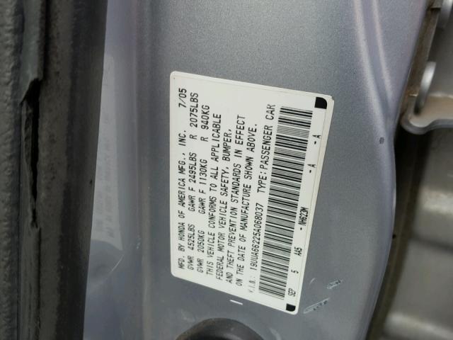 19UUA66225A068037 - 2005 ACURA TL SILVER photo 10