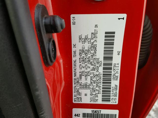 5TFUY5F13EX368727 - 2014 TOYOTA TUNDRA DOU RED photo 10