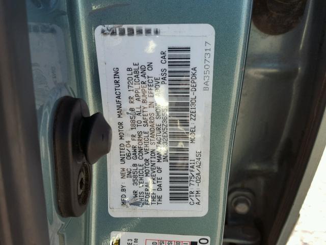 1NXBR32EX5Z365516 - 2005 TOYOTA COROLLA CE TEAL photo 10