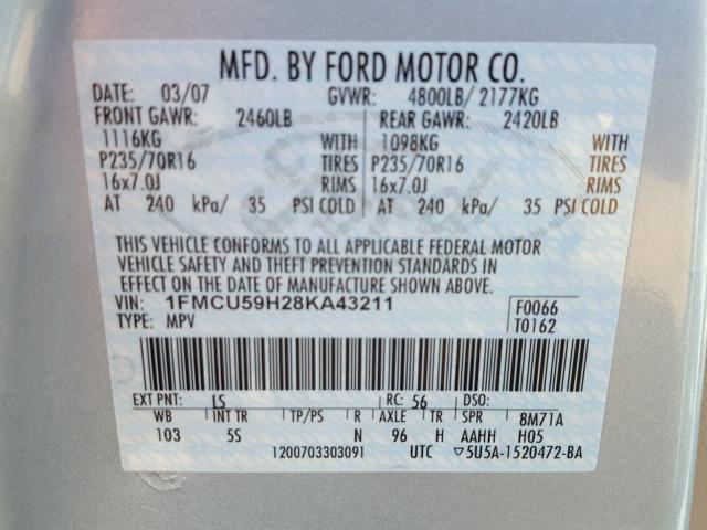 1FMCU59H28KA43211 - 2008 FORD ESCAPE HEV BLUE photo 10