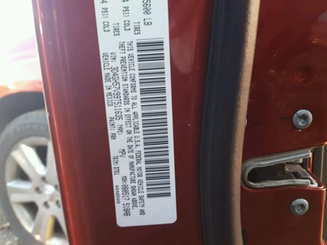 3D4GH57V99T511635 - 2009 DODGE JOURNEY SX RED photo 10