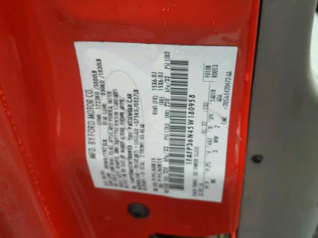 1FAFP36N45W180958 - 2005 FORD FOCUS ZXW RED photo 10