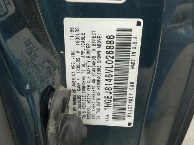 1HGEJ8146VL026886 - 1997 HONDA CIVIC EX GREEN photo 10