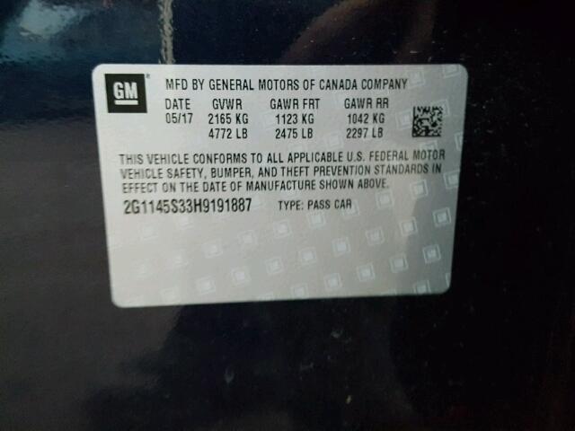 2G1145S33H9191887 - 2017 CHEVROLET IMPALA PRE ლურჯი ფოტო 10