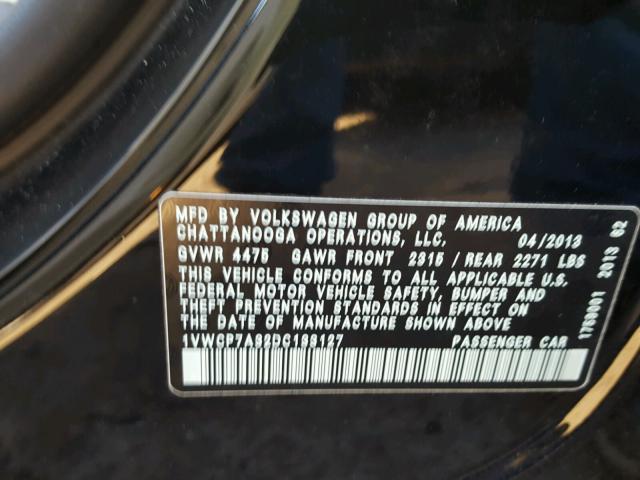 1VWCP7A32DC133127 - 2013 VOLKSWAGEN PASSAT SEL BLACK photo 10