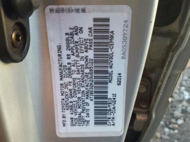 4T1BE32K23U685122 - 2003 TOYOTA CAMRY LE SILVER photo 10