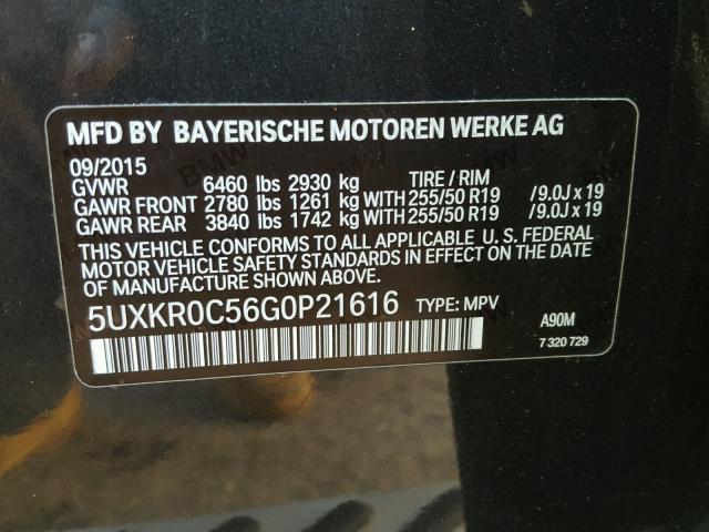 5UXKR0C56G0P21616 - 2016 BMW X5 XDRIVE3 GRAY photo 10