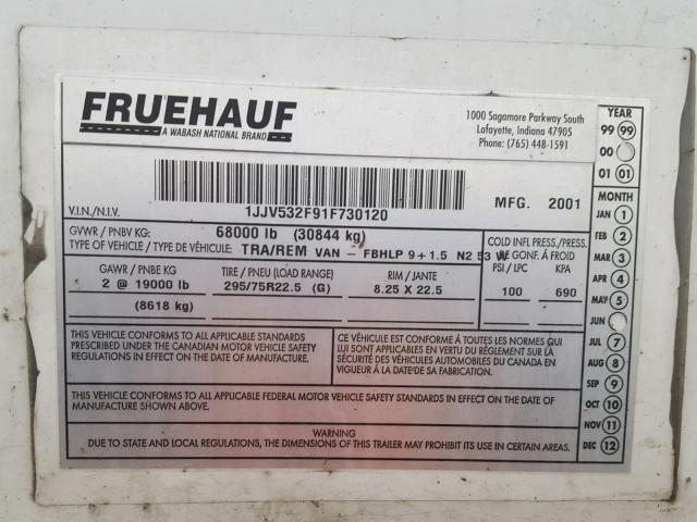 1JJV532F91F730120 - 2001 FRUEHAUF TRAILER WHITE photo 10