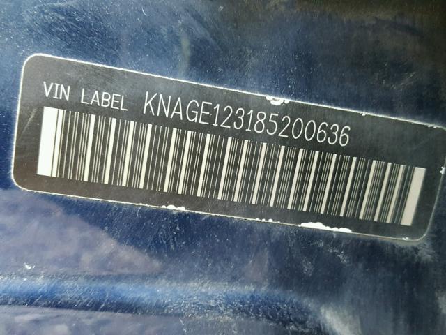 KNAGE123185200636 - 2008 KIA OPTIMA LX BLUE photo 10