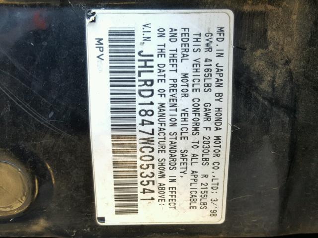 JHLRD1847WC053541 - 1998 HONDA CR-V LX BLACK photo 10