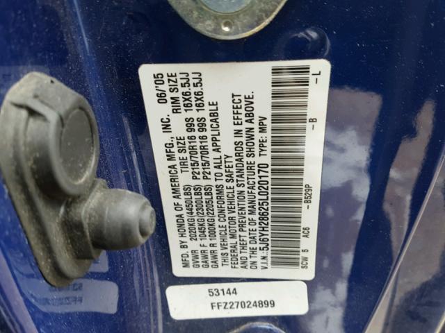 5J6YH28625L020170 - 2005 HONDA ELEMENT EX BLUE photo 10