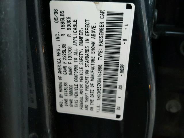 1HGCM557X6A154966 - 2006 HONDA ACCORD EX GRAY photo 10