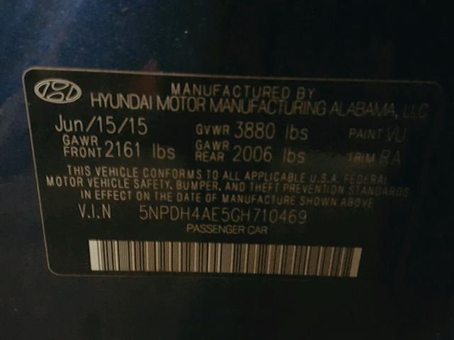 5NPDH4AE5GH710469 - 2016 HYUNDAI ELANTRA SE BLUE photo 10