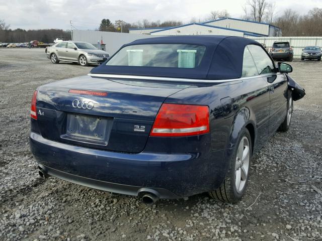 WAUDH48H48K009745 - 2008 AUDI A4 3.2 CAB BLUE photo 4