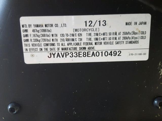 JYAVP33E8EA010492 - 2014 YAMAHA XVS1300 CU GRAY photo 10