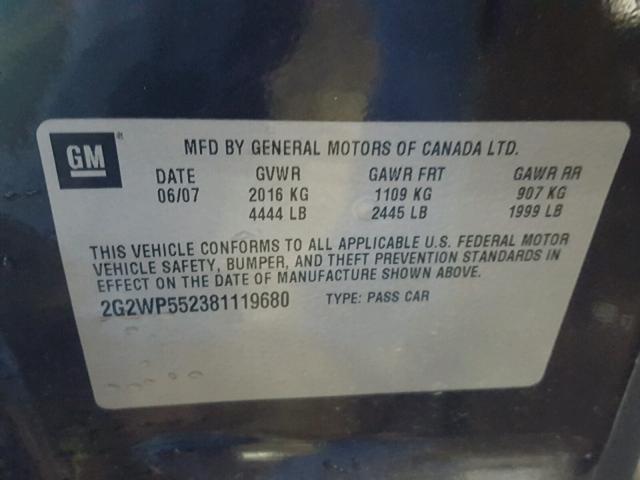 2G2WP552381119680 - 2008 PONTIAC GRAND PRIX BLACK photo 10