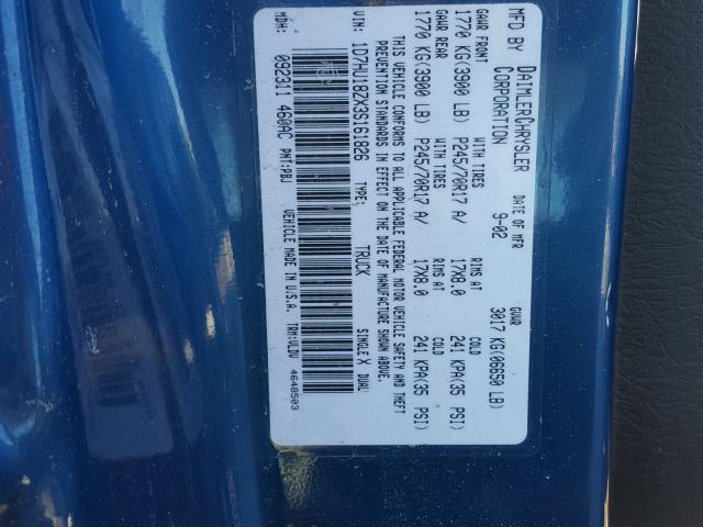 1D7HU18ZX3S161826 - 2003 DODGE RAM 1500 S BLUE photo 10