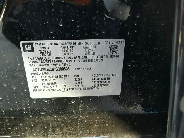 3GTU2NEC3HG380695 - 2017 GMC SIERRA K15 BLACK photo 10