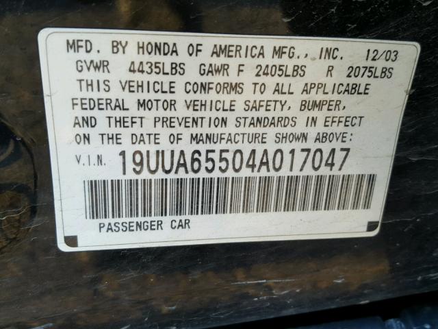 19UUA65504A017047 - 2004 ACURA TL BLACK photo 10