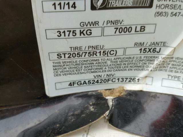 4FGA52420FC137261 - 2015 FEATHERLITE MFG INC TRAILER BLACK photo 10