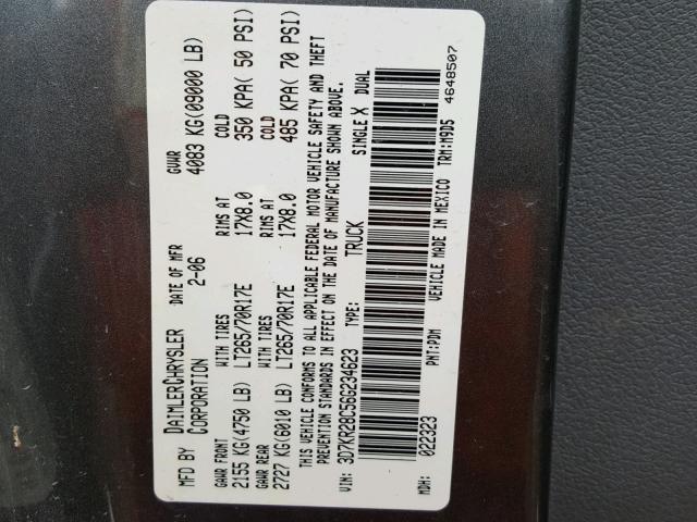 3D7KR28C56G234623 - 2006 DODGE RAM 2500 S ნაცრისფერი ფოტო 10