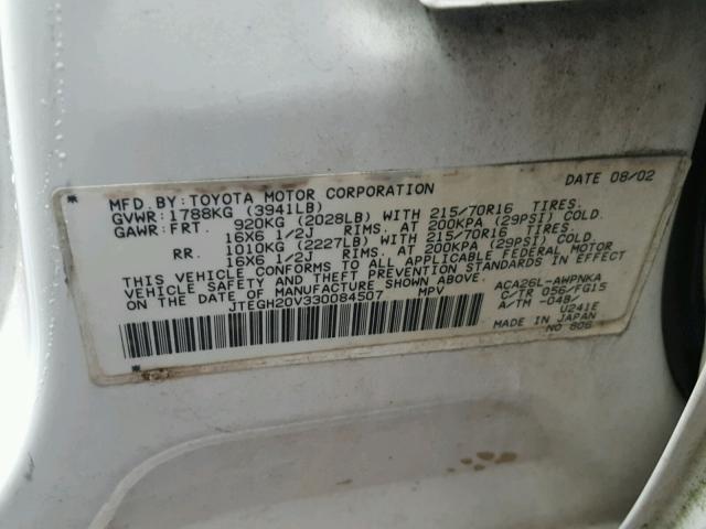 JTEGH20V330084507 - 2003 TOYOTA RAV4 WHITE photo 10