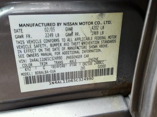 1N4AL11D65C324990 - 2005 NISSAN ALTIMA S TAN photo 10