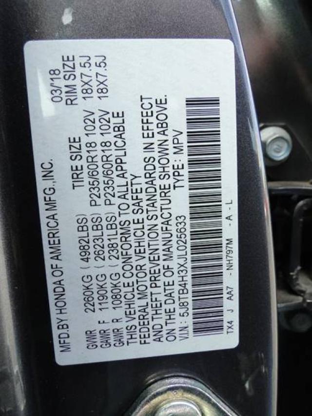 5J8TB4H3XJL025633 - 2018 ACURA RDX BASE GRAY photo 10