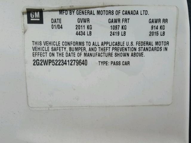 2G2WP522341279640 - 2004 PONTIAC GRAND PRIX თეთრი ფოტო 10