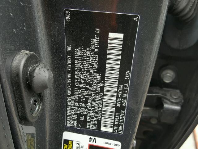 4T3ZE11A99U017779 - 2009 TOYOTA VENZA BASE GRAY photo 10