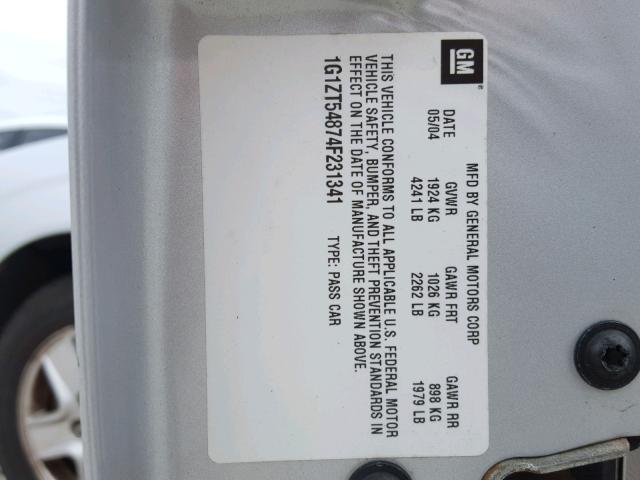 1G1ZT54874F231341 - 2004 CHEVROLET MALIBU LS Gümüş foto 10