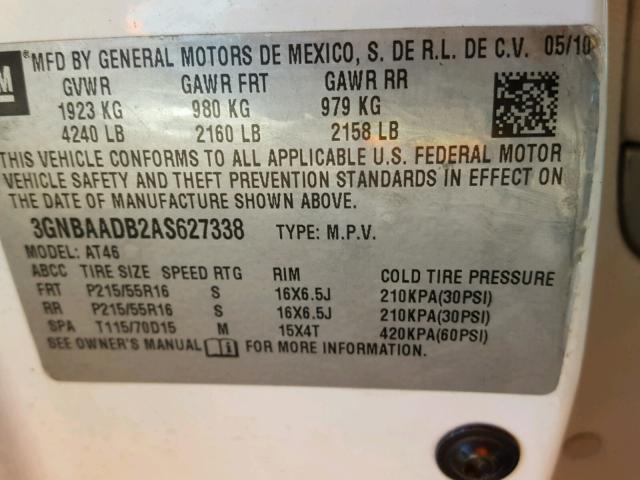 3GNBAADB2AS627338 - 2010 CHEVROLET HHR LS Blanco foto 10