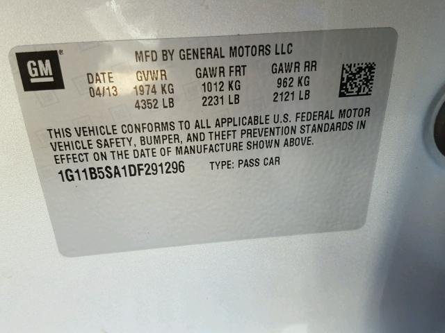 1G11B5SA1DF291296 - 2013 CHEVROLET MALIBU LS SILVER photo 10