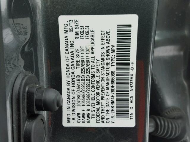 2HKRM4H78DH666066 - 2013 HONDA CR-V EXL BLACK photo 10