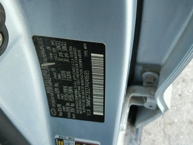 5NMSG73D27H048685 - 2007 HYUNDAI SANTA FE G BLUE photo 10