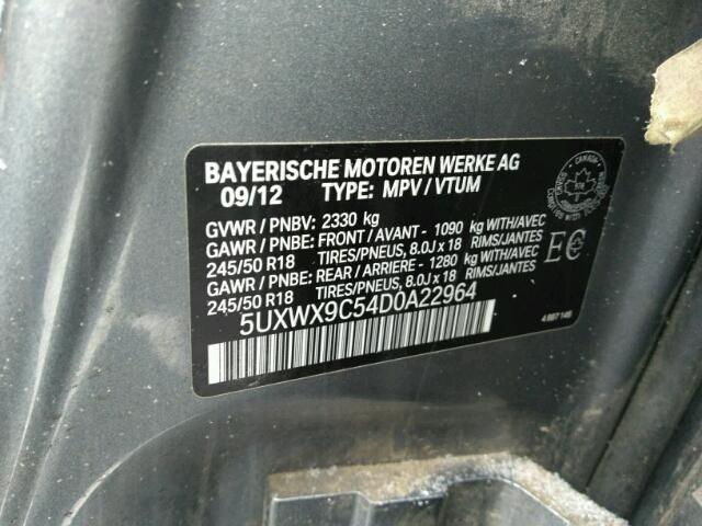 5UXWX9C54D0A22964 - 2013 BMW X3 XDRIVE2 GRAY photo 10