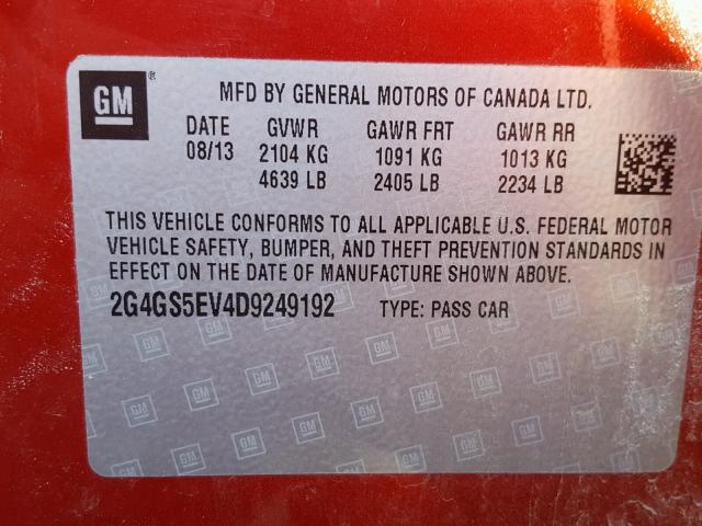 2G4GS5EV4D9249192 - 2013 BUICK REGAL PREM RED photo 10