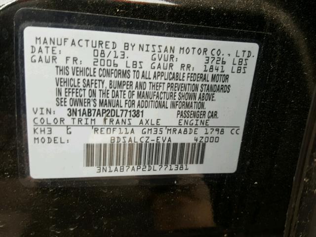 3N1AB7AP2DL771381 - 2013 NISSAN SENTRA S BLACK photo 10