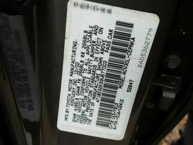4T1BE32K93U677003 - 2003 TOYOTA CAMRY LE TAN photo 10