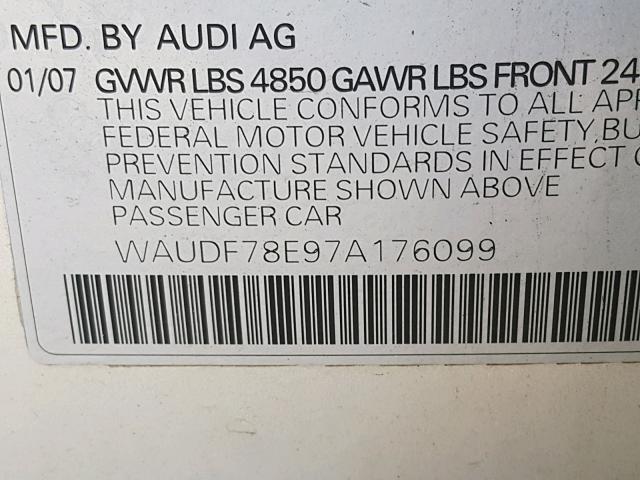 WAUDF78E97A176099 - 2007 AUDI A4 2.0T QU GRAY photo 10