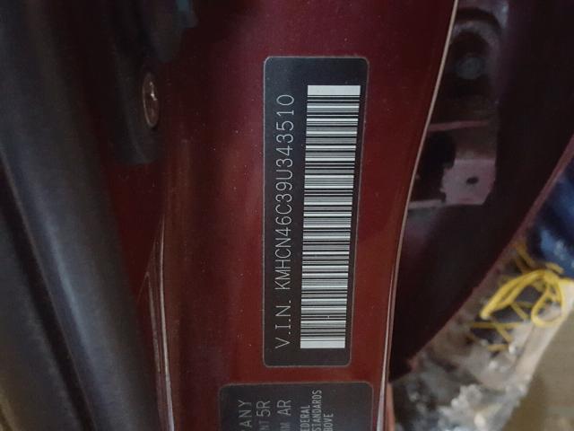 KMHCN46C39U343510 - 2009 HYUNDAI ACCENT GLS MAROON photo 10