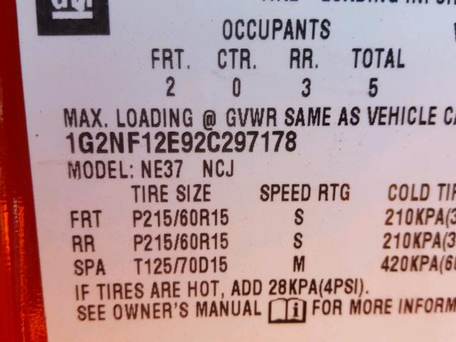 1G2NF12E92C297178 - 2002 PONTIAC GRAND AM S წითელი ფოტო 10