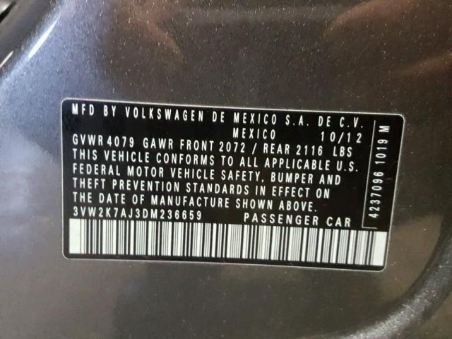 3VW2K7AJ3DM236659 - 2013 VOLKSWAGEN JETTA BASE 灰色 照片 10
