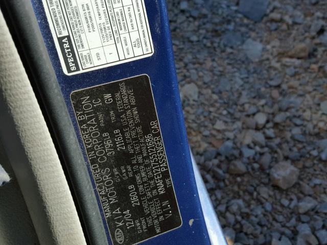 KNAFE121755121686 - 2005 KIA NEW SPECTR BLUE photo 10